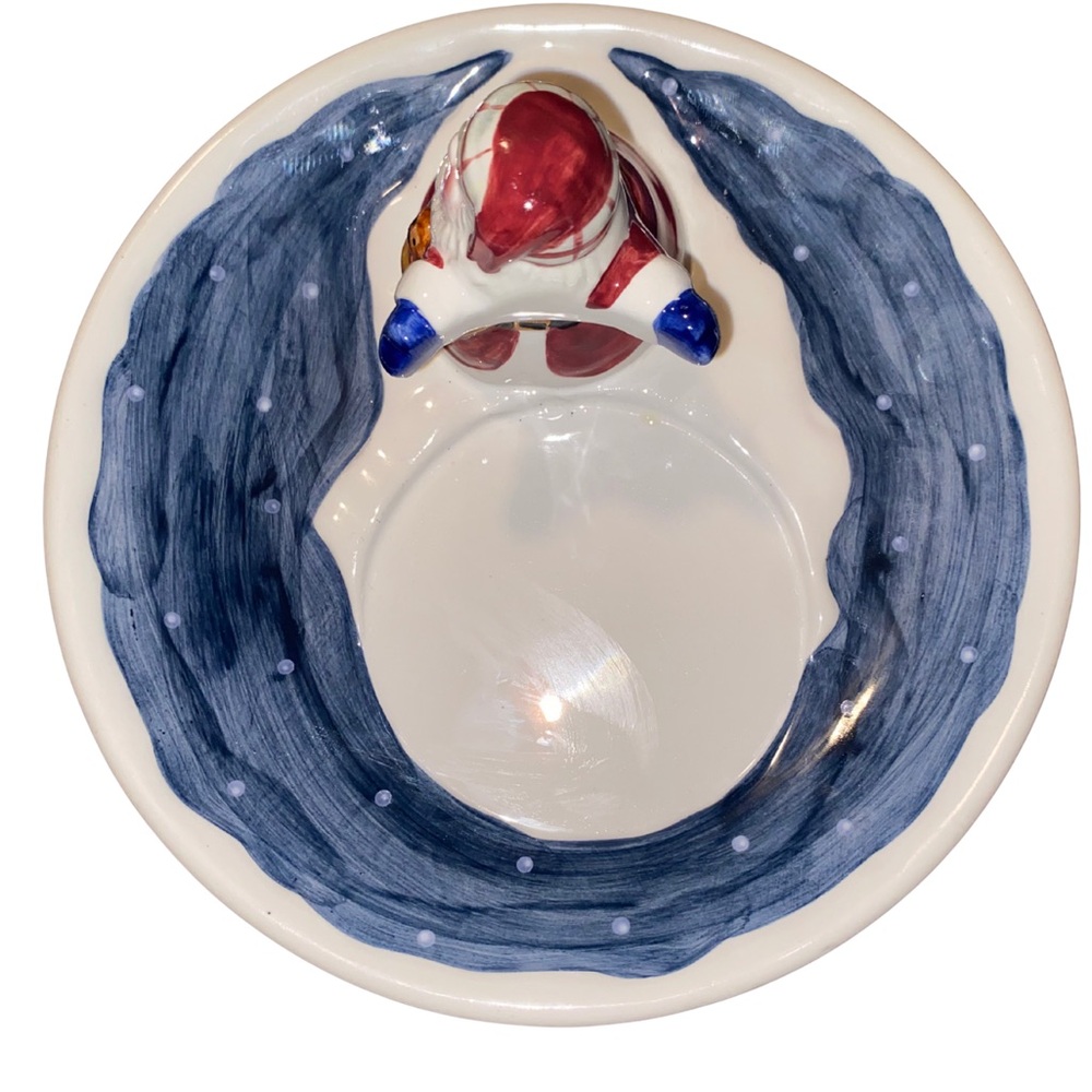 Unbranded Hand Painted Santa Chip and Dip Bowl Ceramic Christmas Serving Dish - Picture 3 of 9